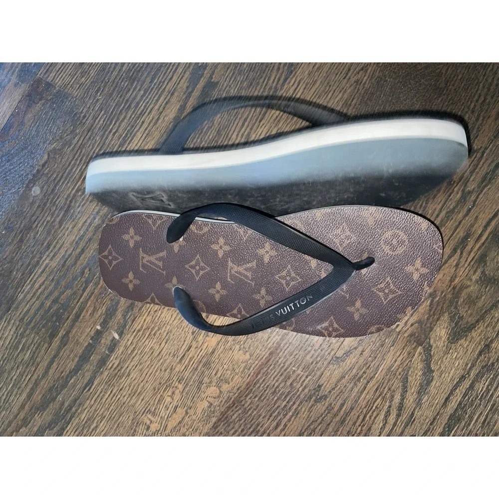 Louis Vuitton Monogram Molitor Thong Sandals Flip Flops Men's Size 9 Black Brown